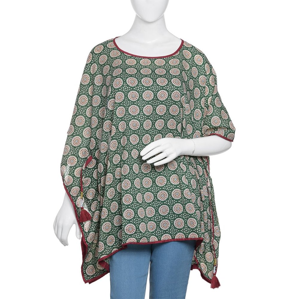 Green Hand Block Printed Kaftan